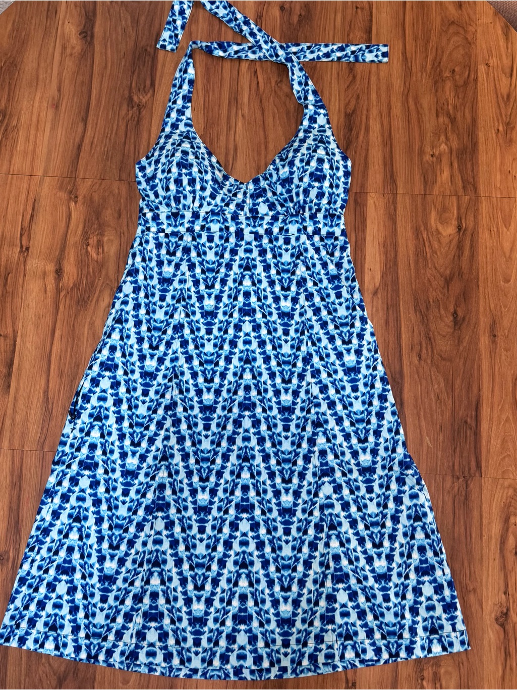Athleta Blue Tie-Dye Halter Mini Dress